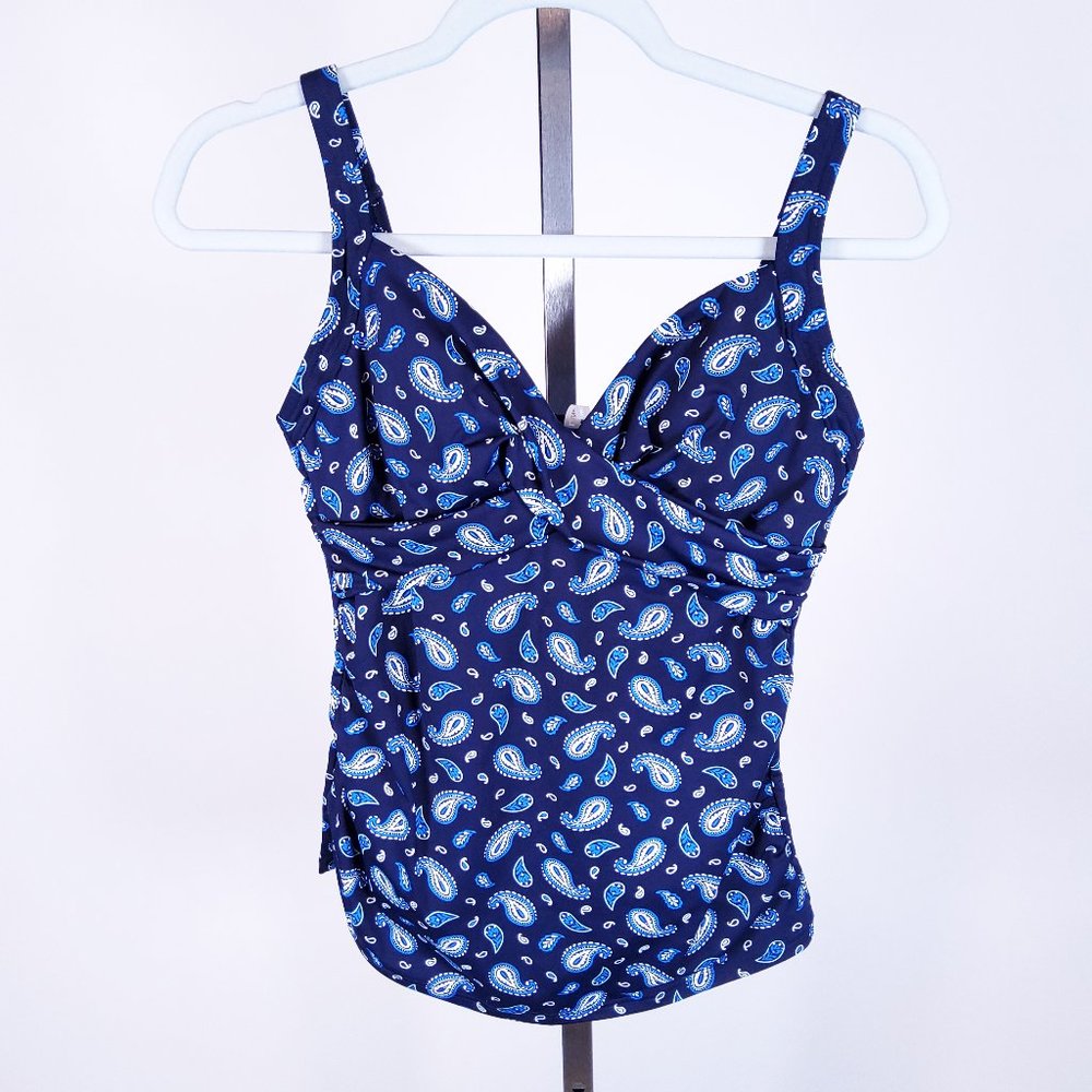 New Lands' End Wrap Underwire Tankini Top Deep Sea Navy Paisley 522599 Size 4